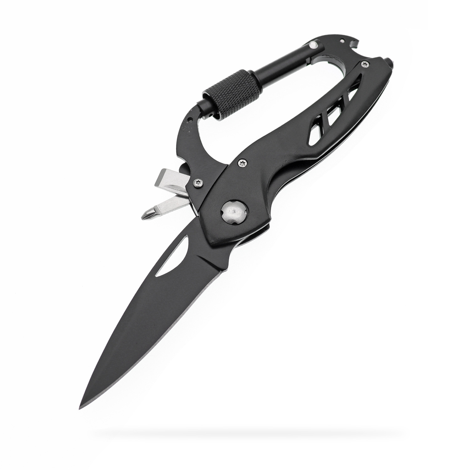 Manufacturers Supply Stainless Steel Multi-Functional Carabiner Folding Knife Screwdriver Broken Window Nail Edc Tool Outdoor Folding Knife