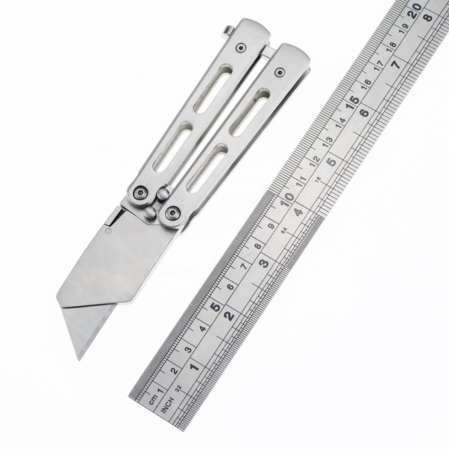 Factory Direct Sales All Stainless Steel Butterfly Folding Sharp Utility Knife Paper Cutter Manual Knife Portable Replaceable